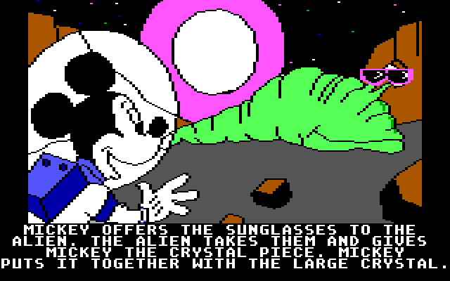 Mickey's Space Adventure IBM PC/Compatibles Screenshot: It's bright here, so sunglasses are useful...