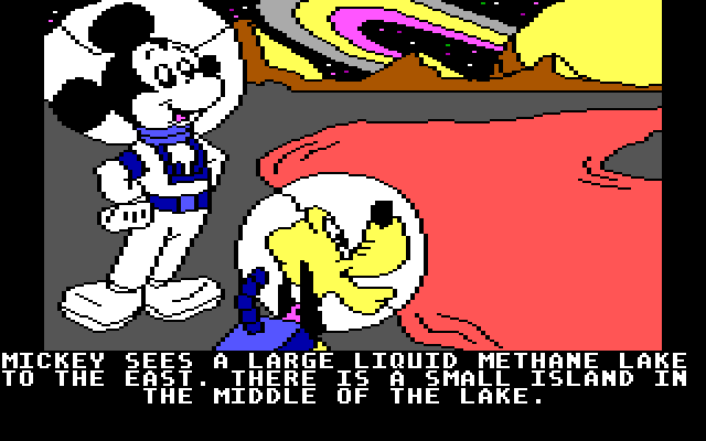 Mickey's Space Adventure IBM PC/Compatibles Screenshot: How can I cross this lake?