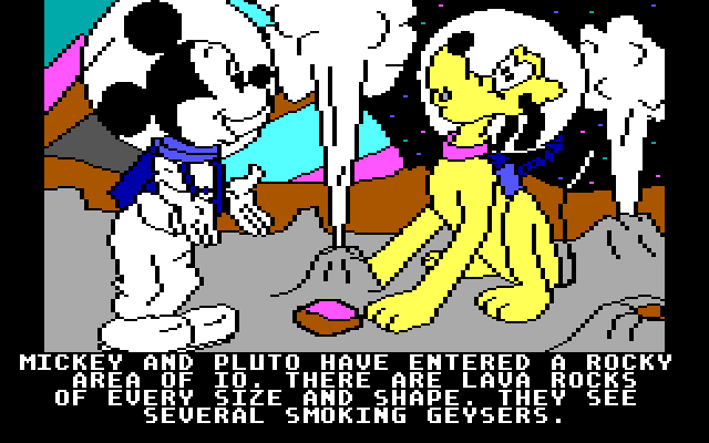 Mickey's Space Adventure IBM PC/Compatibles Screenshot: There's lot's of volcanoes here!
