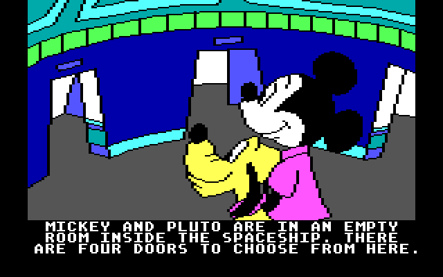 Mickey's Space Adventure IBM PC/Compatibles Screenshot: You can head to different roomjavascript:void(0)s from here.