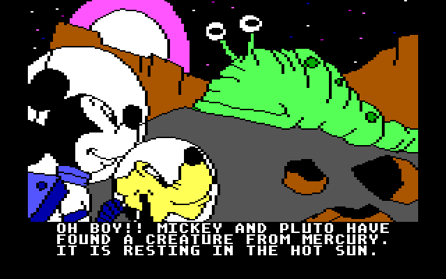 Mickey's Space Adventure IBM PC/Compatibles Screenshot: A creature rests in the sun on Mercury...