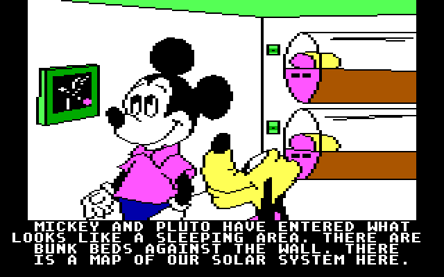 Mickey's Space Adventure IBM PC/Compatibles Screenshot: Looks like there's a place to sleep...