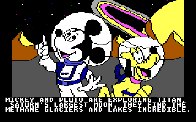 Mickey's Space Adventure IBM PC/Compatibles Screenshot: Time to explore Titan, Saturn's largest moon...