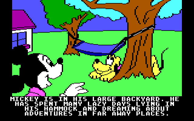Mickey's Space Adventure IBM PC/Compatibles Screenshot: Pluto hides under the hammock...