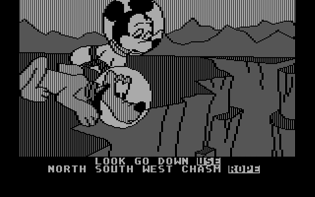 Mickey's Space Adventure IBM PC/Compatibles Screenshot: Use the rope to reach the bottom of the chasm...