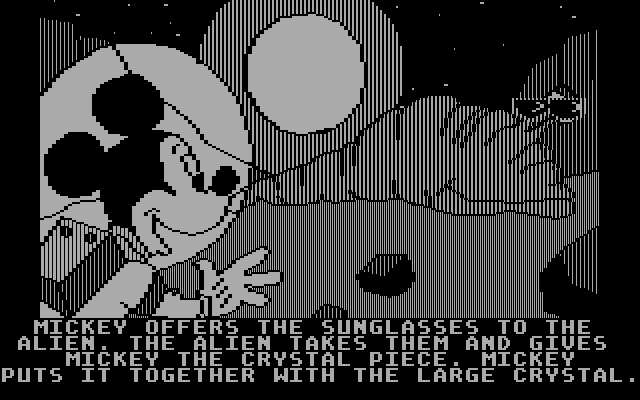 Mickey's Space Adventure IBM PC/Compatibles Screenshot: Trading sunglasses for a crystal...
