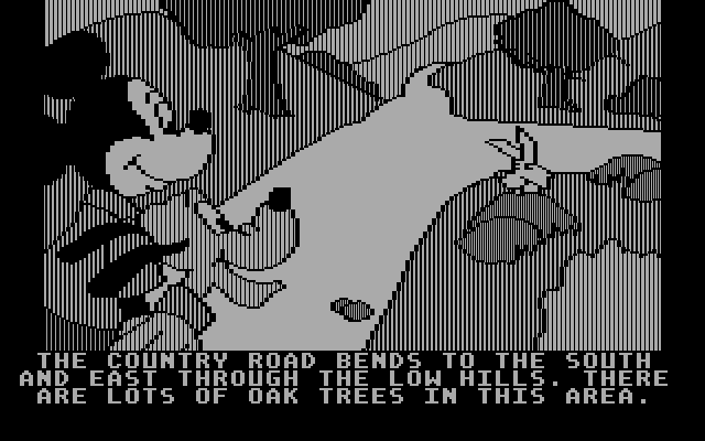 Mickey's Space Adventure IBM PC/Compatibles Screenshot: Walking down a winding country road...