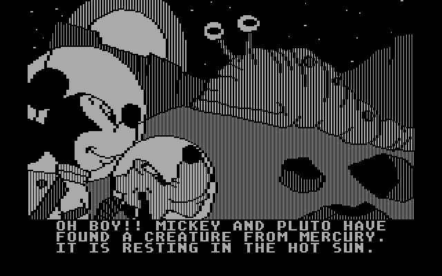 Mickey's Space Adventure IBM PC/Compatibles Screenshot: An alien suns itself on Mercury...