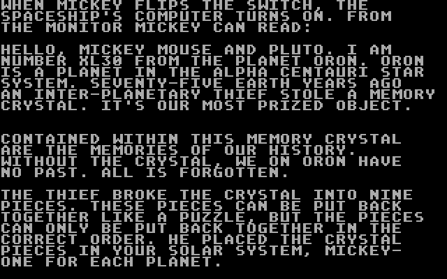 Mickey's Space Adventure IBM PC/Compatibles Screenshot: The story so far...