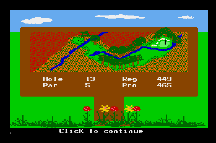 Mean 18 Apple IIgs Screenshot: Lots of rivers on this hole!