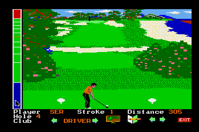 Mean 18 Apple IIgs Screenshot: Teeing off...avoid the water to the right!