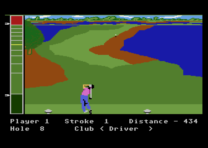Mean 18 Atari 7800 Screenshot: My shot is safe! Not in the fairway, but not in the water...