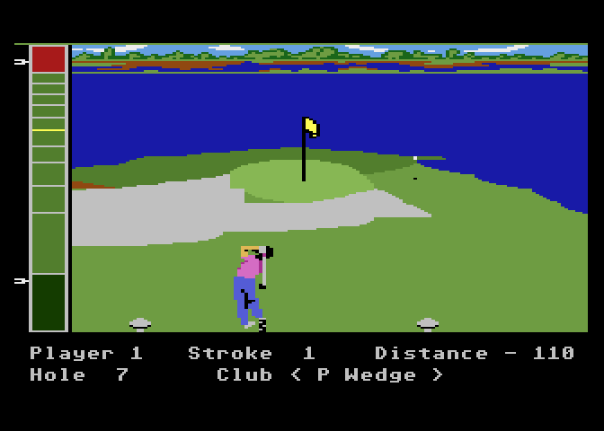 Mean 18 Atari 7800 Screenshot: uh oh, hope my ball doesn't go in the water!