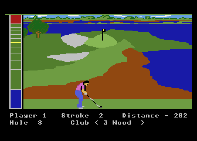 Mean 18 Atari 7800 Screenshot: The Atari 7800 version of the game has fewer trees than other versions...
