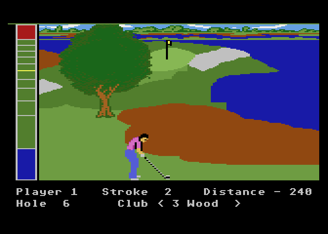 Mean 18 Atari 7800 Screenshot: Hmm, that tree could be in the way...
