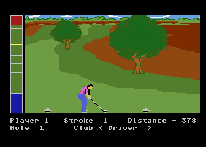 Mean 18 Atari 7800 Screenshot: Teeing off on the first hole.