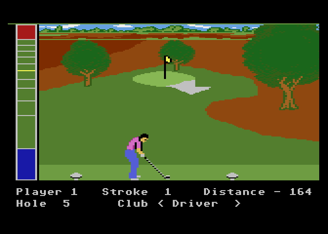Mean 18 Atari 7800 Screenshot: Hole 5 is a par 3.