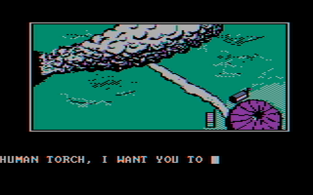 Questprobe featuring Human Torch and the Thing IBM PC/Compatibles Screenshot: I'm flying...now what should I do?