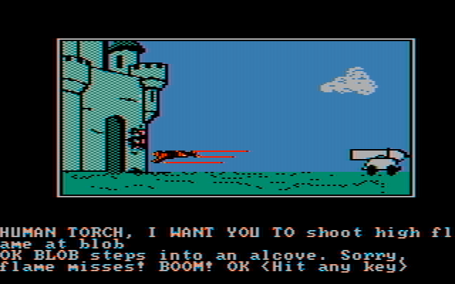 Questprobe featuring Human Torch and the Thing IBM PC/Compatibles Screenshot: We have a human cannonball!