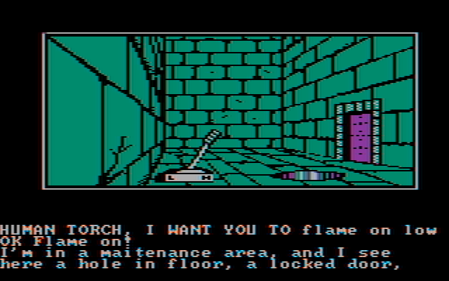 Questprobe featuring Human Torch and the Thing IBM PC/Compatibles Screenshot: Hmm, a lever...what does this do?