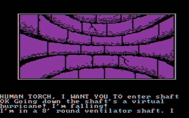 Questprobe featuring Human Torch and the Thing IBM PC/Compatibles Screenshot: Heading down a shaft...