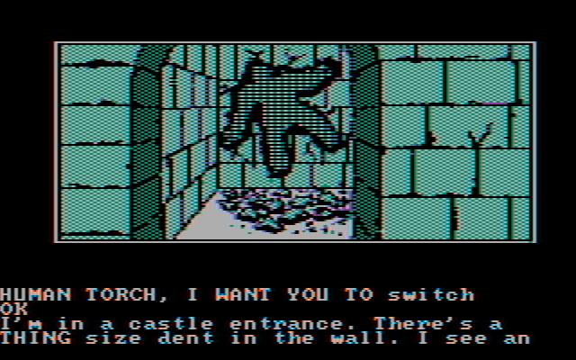 Questprobe featuring Human Torch and the Thing IBM PC/Compatibles Screenshot: A crash landing...