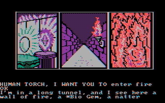 Questprobe featuring Human Torch and the Thing IBM PC/Compatibles Screenshot: A large fire and a bio gem!