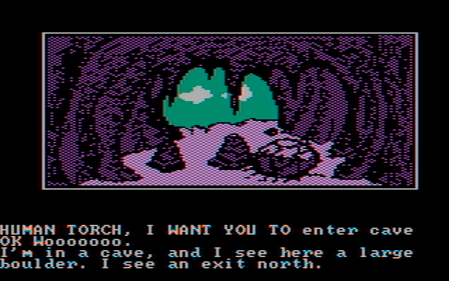 Questprobe featuring Human Torch and the Thing IBM PC/Compatibles Screenshot: Exploring a cave...