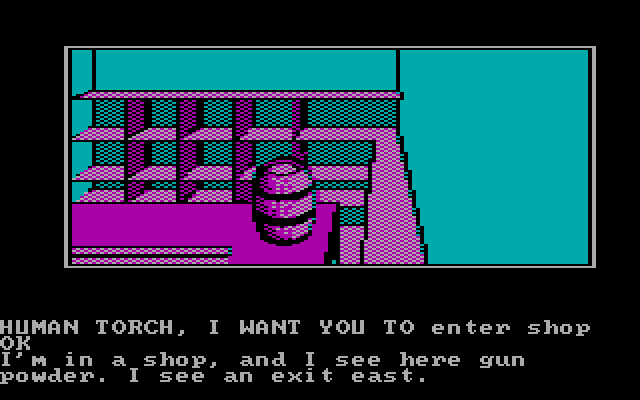 Questprobe featuring Human Torch and the Thing IBM PC/Compatibles Screenshot: Gun powder? I could use some of that!