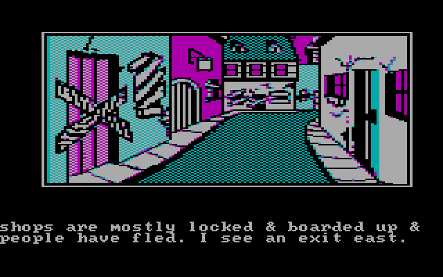 Questprobe featuring Human Torch and the Thing IBM PC/Compatibles Screenshot: Exploring some shops...