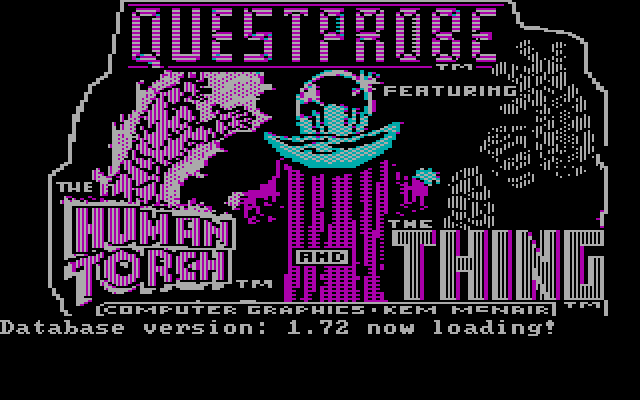 Questprobe featuring Human Torch and the Thing IBM PC/Compatibles Screenshot: Title screen.