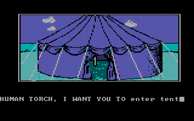 Questprobe featuring Human Torch and the Thing IBM PC/Compatibles Screenshot: A circus tent! What's in here?