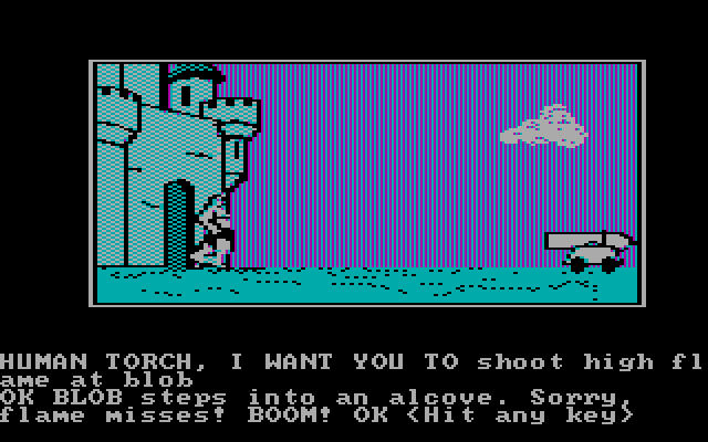 Questprobe featuring Human Torch and the Thing IBM PC/Compatibles Screenshot: Trying to get past a giant blob!