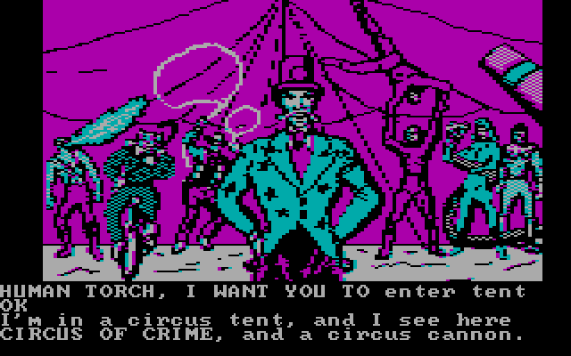Questprobe featuring Human Torch and the Thing IBM PC/Compatibles Screenshot: Inside the tent...