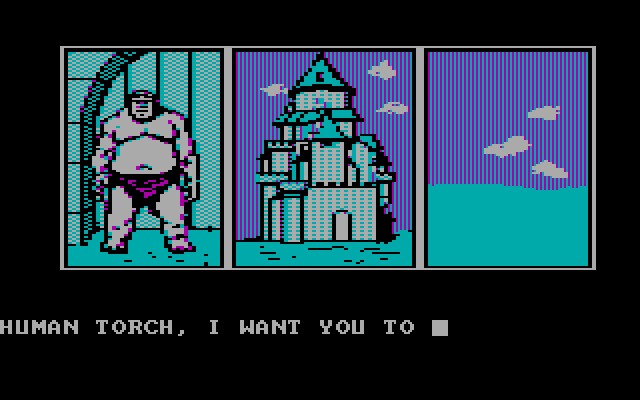 Questprobe featuring Human Torch and the Thing IBM PC/Compatibles Screenshot: I have located a castle...