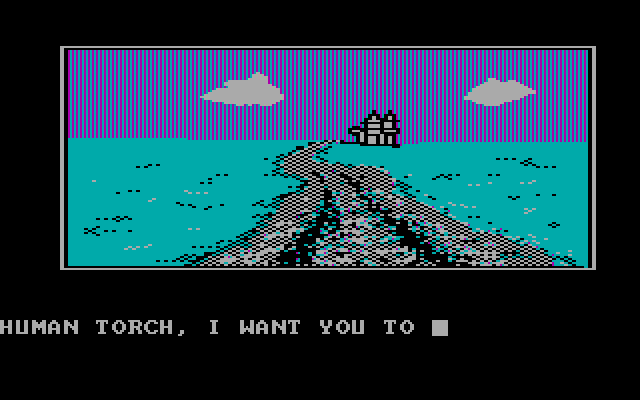 Questprobe featuring Human Torch and the Thing IBM PC/Compatibles Screenshot: The castle in the distance!