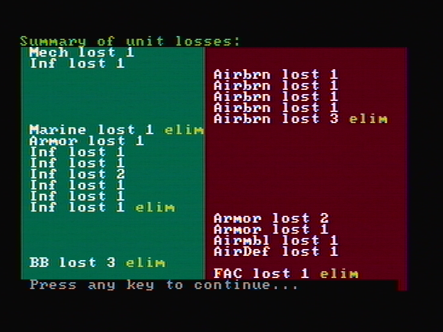 Gulf Strike IBM PC/Compatibles Screenshot: Summary of unit losses...