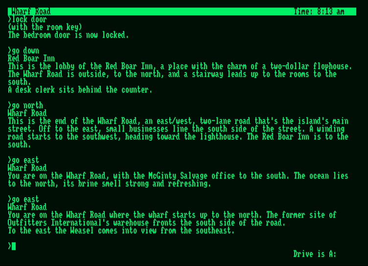 Cutthroats Amstrad PCW Screenshot: Exploring the area...