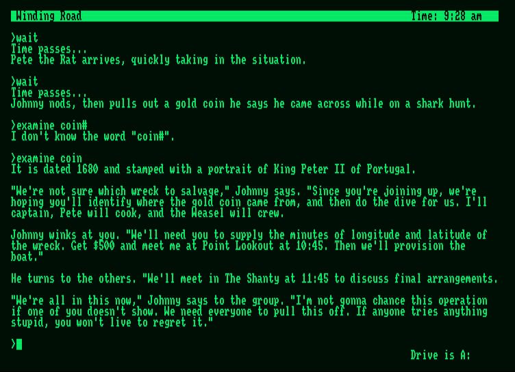 Cutthroats Amstrad PCW Screenshot: Looks like we're on a quest for a gold coin!