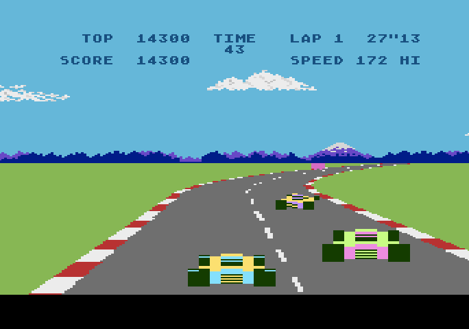 Pole Position Atari 5200 Screenshot: Turn up ahead...
