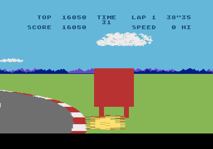 Pole Position Atari 5200 Screenshot: I crashed into a sign!