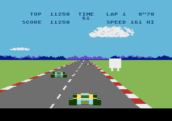 Pole Position Atari 5200 Screenshot: Don't crash into other cars or signs...