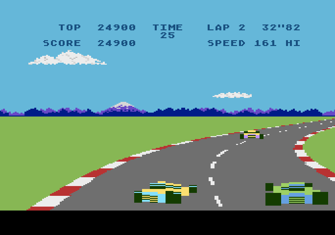 Pole Position Atari 5200 Screenshot: Another sharp turn...