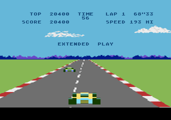 Pole Position Atari 5200 Screenshot: Lap completed, so I earned some bonus time...