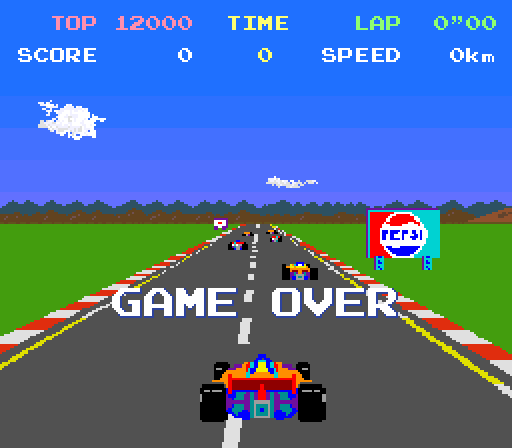 Pole Position Arcade Screenshot: Game attract mode.