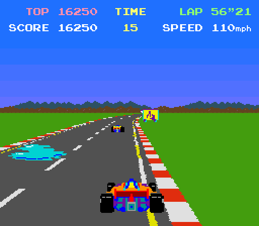 Pole Position Arcade Screenshot: Stay on the road or you will lose speed.