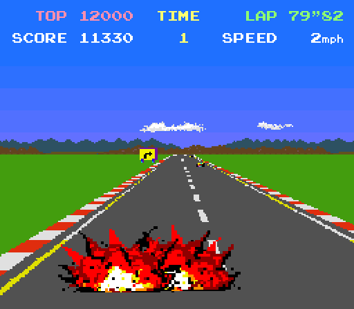 Pole Position Arcade Screenshot: Don't crash into other cars!