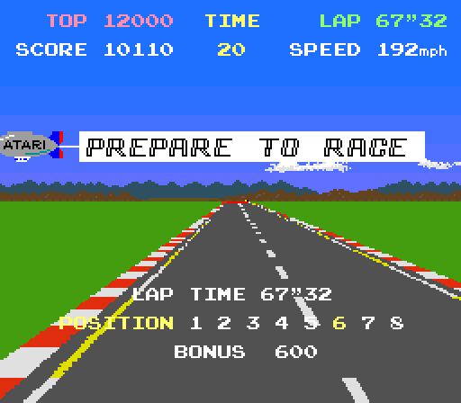 Pole Position Arcade Screenshot: I came in 6th place, not particularly impressive...