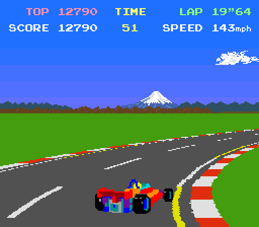 Pole Position Arcade Screenshot: A sharp turn!