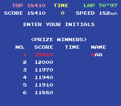 Pole Position Arcade Screenshot: A new high score!